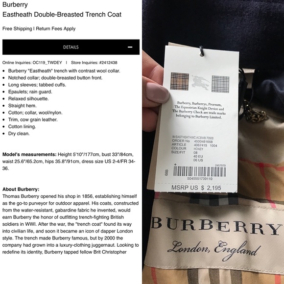 NWT Burberry Eastheath Double-Breasted Trench Coat - Picture 3 of 10